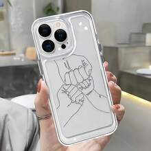 1pc Minimalist Transparent Anti-Drop Space Case With Line Art Family Design Phone Case, Personalized Compatible With IPhone 16 Pro Max, 15/14 Plus, 13, 12, 11 Protective Cover Waterproof Shockproof Scratch Resistant - Multicolor - View 3