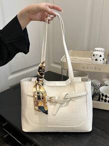 1 pieza Bolso de hombro de mujer de unicolor y de lujo, versátil - Blanco - Ver 2