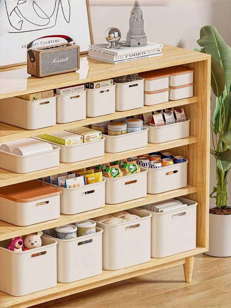 1件桌面收纳盒，杂物，玩具，零食，带盖储物篮，大容量整理盒，塑料长方形收纳盒，用于桌面整理，小物品收纳盒 - 彩色 - 查看 3