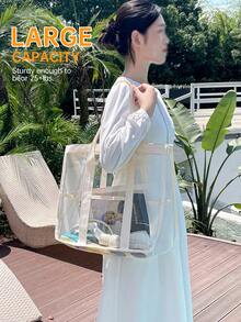 1个旅行游泳沙滩包，大容量多功能防水洗漱化妆品透明手提包果冻手提包便携式游泳包运动包，适合运动、健身、锻炼、旅行、度假，男女通用，旅行必备耐用游泳包防水游泳包沙滩包 - 彩色 - 查看 7