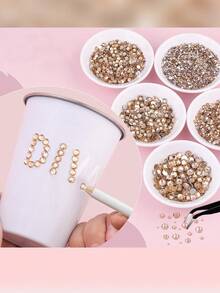 1860pcs Resin Rhinestones With Tweezers, Mixed Sizes 3-6mm, Champagne Color, For DIY Crafts, Clothing, Shoes, Nail Art Nails - Champagne - View 4
