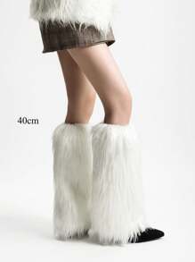 1双Y2K高筒仿毛皮腿套，棕灰色蓬松腿套，千禧年美学，舒适保暖