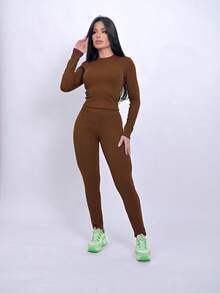 Leggings And Long Sleeve Top Set - 棕色 - 查看 1