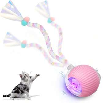 Interactive Rolling Cat Ball Toy, Electric Cat Ball Toy, New Fast Self-Rolling Ball Cat Toy On Carpet, Smart Interactive Automatic Cat Toy Ball As Gift, Moving Cat Toy With Elastic Net Tail