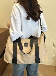 简约时尚创意健身运动旅行行李袋，大容量周末手提包 - 卡其色 - 查看 2