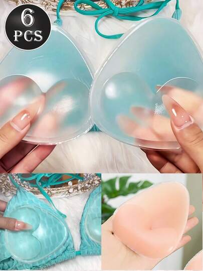 2-6pcs Bikini Bra Pads, Suitable For Swimwear And Lingerie, Soft & Thick, Natural Bust Enhancement, Available In Transparent/Nude Color, Triangle Bra Lift Silicone Pads