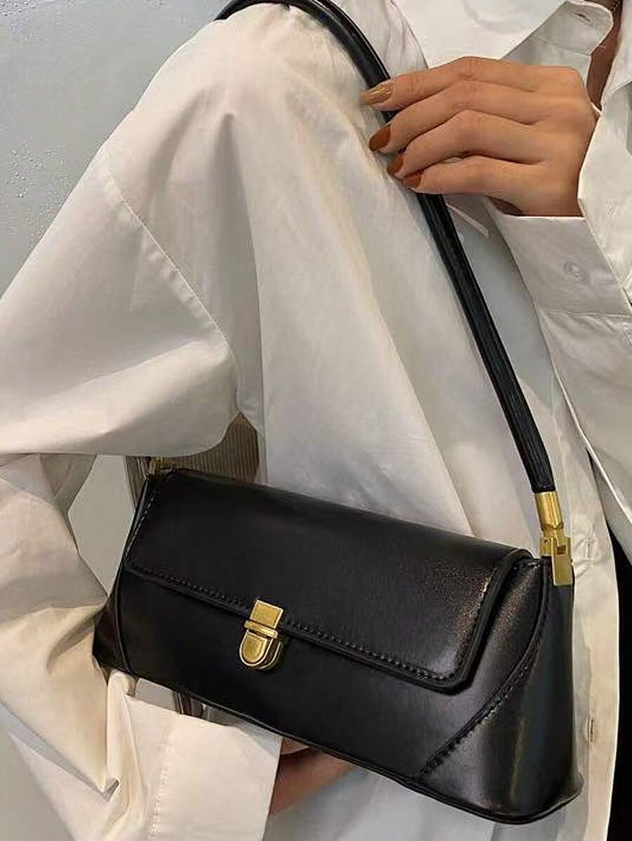 Fashionable Square Bag, High-Quality Solid Color Work/Commute Bag, Casual Versatile Business Women Handbag - Black - View 1