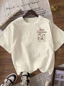 Plus Size Coffee Club Graphic Loose Fit Round Neck Short Sleeve T-Shirt, Women Casual Summer, Suitable For Daily Wear, Outing, Party, School, Music Festival, Vacation, Commuting. Can Be A Gift For Family, Boyfriend, Girlfriend, Friends, An Ideal Choice For Girls' Summer.