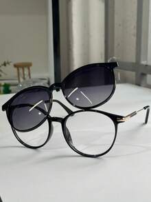 2-In-1 Round Clip-On Glasses Frame With Shine, Model 0273 - Black - View 2