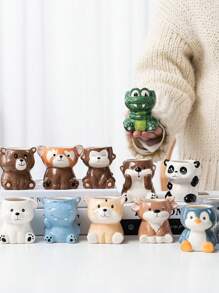 1pc Super Cute Cartoon Animal Succulent Planter, Ceramic Adorable Succulent Pot, Unique Indoor Desktop Decor Planter, Suitable For Succulent Planting, Desktop Decoration, Home Decor, Plant Cultivation - Multicolor - View 12