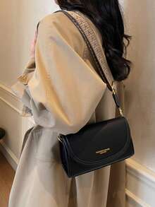 Dedoo Vintage Chic Schultertasche mit breitem Riemen - Stilvolle unifarbene Klappe Umhängetasche mit verstellbarem Riemen für Frauen - perfekt für den täglichen Gebrauch und Reisen - Schwarz - Übersicht 3
