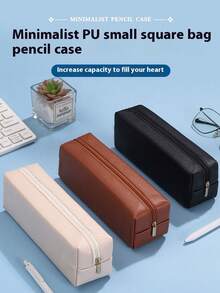 1pc Customized Leather Pencil Case, Personalized Storage Pouch (With Random Zipper Pulls), Waterproof & Stain-Resistant, Can Be Customized According To Your Unique Design (Photo, Name, Illustration), Lightweight & Portable Zipper Makeup Bag, Pencil Case, Classic Style Pencil Box, Suitable For School/Students/Back To School Season, Unisex - Multicolor - View 4