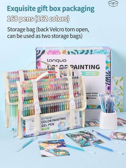 Languo's New Portable 168pcs Set Of Hand Account Pens, Including Large Capacity Hand Account Neutral Pens, Drawing Pens, Highlighter Pens, And Marker Pens, Are Suitable For Office And Painting Purposes, As Well As For Artistic Painting Purposes And Gift Giving. A Birthday Present. Party Gifts, Mother's Day Gifts, Party Gifts, Graduation Gifts