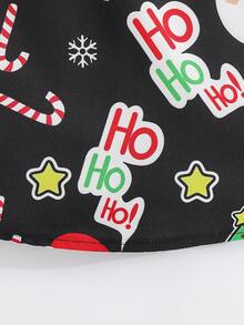 Multi-Color Santa Claus & Christmas Tree Printed Kids Long Sleeve Shirt, Black Background - Black - View 9