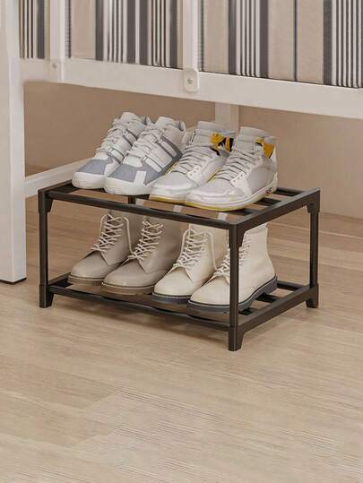 1 pièce Étagère à chaussures à 2 niveaux - Étagère de rangement multifonction en métal durable et plastique pour chaussures, bottes, bijoux, montres - Conception compacte et robuste pour l'entrée, le placard, les petits espaces, organisateur de rangement pour chaussures. Étagère à chaussures multicouche, étagère à chaussures sous le lit, étagère organisatrice de chaussures, facile à ranger et à organiser les chaussures de la maison, étagère de rangement multifonction, étagère à chaussures gain de place, étagère à chaussures haute capacité pour la chambre, le couloir, peut contenir 2 paires de grandes chaussures ou 3 paires de petites chaussures