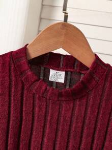 2pcs/Set Girls Long Sleeve Plush Lantern Sleeve Dress & Fluffy Vest Cardigan Set, Bowknot, Suitable For Spring, Autumn, Winter, Party, Christmas, Outdoor Daily Wear