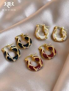 3 pares de pendientes elegantes y vintage de diseño de vidrio esmaltado de alta gama, adecuados para uso diario, festivales, fiestas y moda - Multicolor - Ver 2