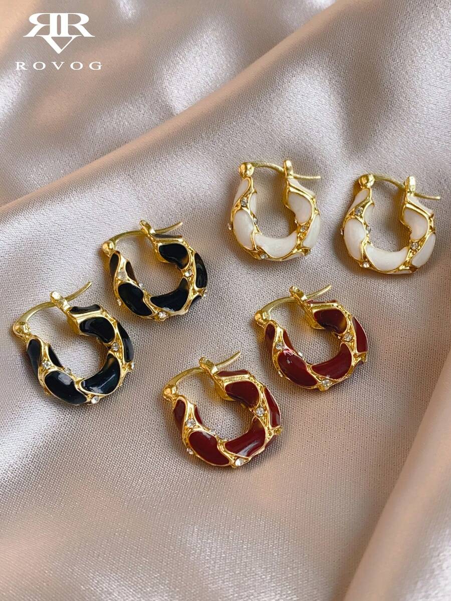 3 对复古优雅高端珐琅镶嵌玻璃设计耳环套装，适合日常佩戴、节日、派对、时尚