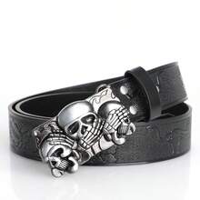 1pc Y2K Skeleton & Demon Print Street Style Belt, Gothic Dark Skull Fashion Accessory, Suitable For Casual Daily Wear, Festivals, Parties, Adjustable, Autumn/Winter, Halloween, Suitable For Teenagers, Youth, Men, Casual, Outdoor, Sports, Vacation, Graduation Gift, Birthday, Daily Wear - Black - View 5
