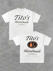 Tito's Handmade Vodka - - Inspired Black T - Shirt - Front And Back With "Tito's Handmade Vodka" Typography And Logo! 100% Cotton 220g Double - Sided Printed T - Shirt - 白色 - 查看 1