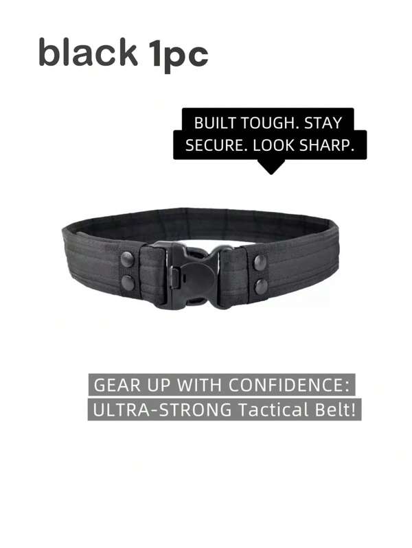1pc Tactical Belt Men Black - Heavy Duty Military Style Riggers Belt / Secure Buckle & Rivets For EDC & Outdoor, Convenient And Practical Security Training Sports Outdoor Camouflage Tactical Waist Belt