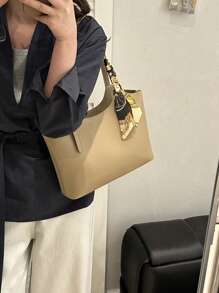 全新奢华图案百搭女士单肩托特包 - 卡其色 - 查看 4