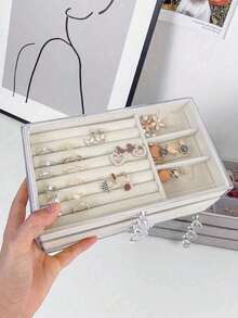 1pc Three-Layer Acrylic Flannel Jewelry Box, Drawer-Type Dressing Table Jewelry Storage Box, Earring Ring Bracelet Display Box, Large Capacity Desktop Display Box, Stackable Drawer Storage Box, Storage Organizer, Jewelry Box, Back To School Essential, Can Store Earrings, Rings, Necklaces, Bracelets, Pendants, Mother's Day Gifts, Valentine's Day Gifts For Women Storage Organizer Travel Essentials Back To School Dormitory Storage Fall Decor - Multicolor - View 7