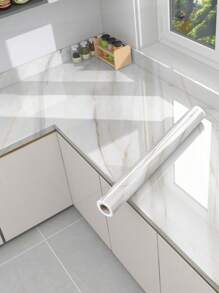 1 件白色光泽仿大理石剥离粘贴壁纸，防水耐热不粘厨房橱柜抽屉翻新壁纸墙纸墙贴房间装饰墙装饰卧室客厅装饰 - 白色 - 查看 2