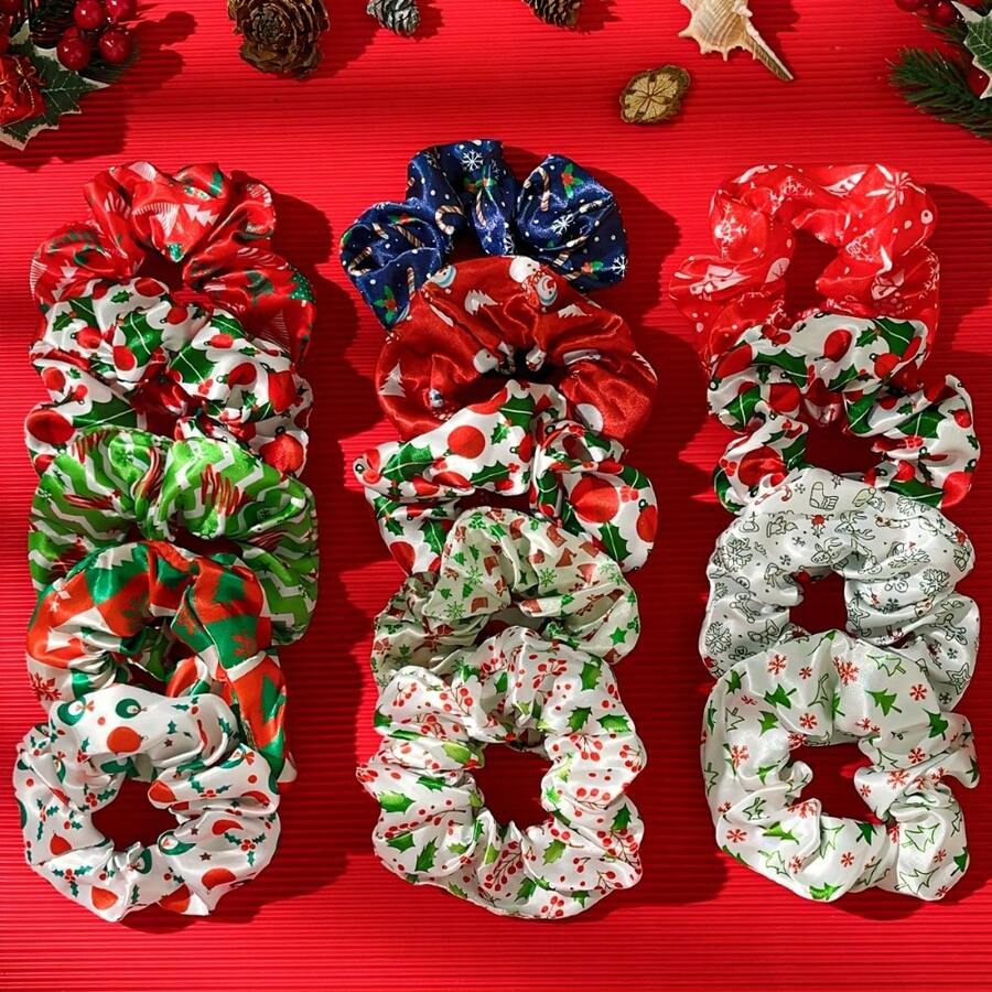 20/12/8pcs Christmas Themed Hair Scrunchies Set, Christmas Print Satin Headbands, New Fashion Printed Satin High Elasticity, Suitable As Christmas Gifts For Girls/Women, New Year Gifts And Christmas Decorations, Lightweight, Breathable And Soft, Christmas Tree & Snowflake Print, Multi-Color Scrunchies Combo Set, Applicable For Bedroom, Bathroom, Outdoor, Christmas Hair Accessories, Headbands Winter Room Decor