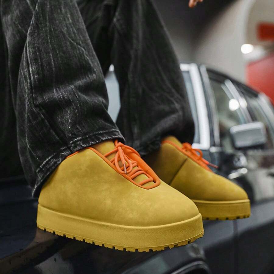 欧洲站品牌面包鞋男士小众设计低帮休闲鞋2025新款时尚百搭厚底运动鞋韩版复古嘻哈风厚底黄鞋青年石膏靴大码45 46 - 卡其色 - 查看 1