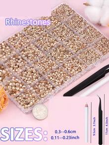 1860pcs Resin Rhinestones With Tweezers, Mixed Sizes 3-6mm, Champagne Color, For DIY Crafts, Clothing, Shoes, Nail Art Nails - Champagne - View 2