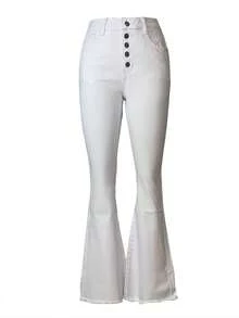 Plus Size Women's White Skinny Flare Jeans - 白色 - 查看 5