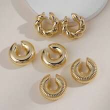 1pc Minimalist C-Shaped Smooth Open Ear Cuff For Women, New Simple Geometric Textured C-Shape Earrings, Suitable For Party, Street Style, Vacation, Work, Daily Wear, Back To School, Halloween, Christmas (No Card Included)