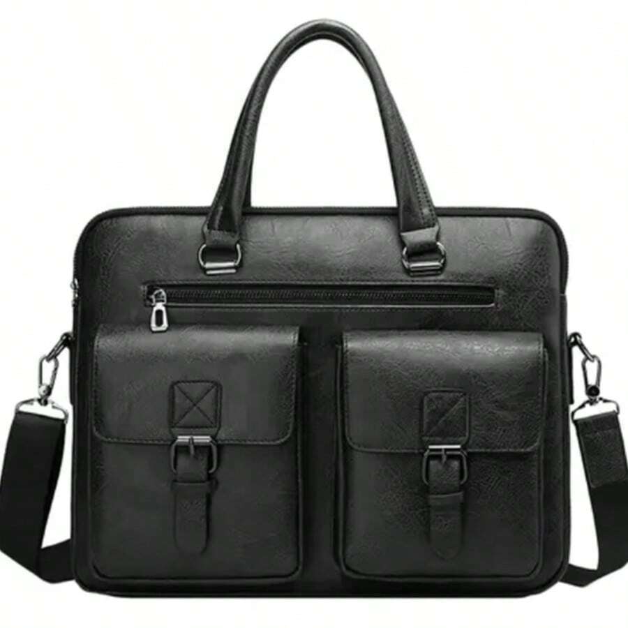 Maletines para hombre bolsos para portatil bolsas documentos negocios alta capacidad compartimentos organizador acolchado para laptop correa ajustable material resistente estilo ejecutivo funcional ideal para trabajo viajes reuniones envio rapido garantia - Negro - Ver 1
