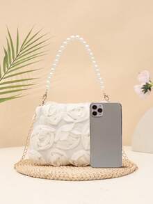 1 件优雅 3D 玫瑰花朵单肩包、金属链条斜挎包、仿珍珠手提包、女士派对礼服、派对包、节日派对礼服、情人节礼物、新娘包、伴娘包、适合派对、约会、婚礼、晚会（图案随机）1 件时尚花卉手提包、珍珠装饰链条单肩包、花卉面料、新款夏季时尚女包、多功能斜挎包、单肩包、轻便手拿包适合派对、夜总会、购物、约会 - 米色 - 查看 4