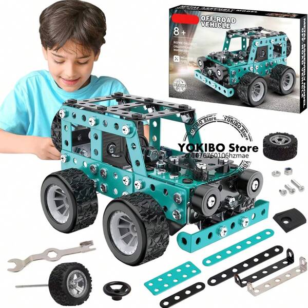 Juego de construcción de ensamblaje de metal STEM Rompecabezas 3D Modelo de coche todoterreno Kit de construcción Juguetes de interacción entre padres e hijos Juguetes de bloques