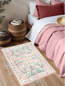 1pc Bohemian Modern Paris Garden Floral Carpet, Suitable For Living Room, Non-Slip Rust Red Printed Vintage Farmhouse Rug, Suitable For Bedroom, Dining Room, Dorm, Office, Home Decor - Hồng - Xem 3