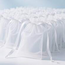 50/100 piezas Bolsas de regalo blancas de empaquetado, Bolsas de empaquetado de regalo de organza de colores, Bolsas de caramelos de Halloween, Bolsas de tul para empaquetar regalos de Navidad, Bolsas de caramelos para fiestas de Año Nuevo, Bolsas de caramelos para regalos de boda, Bolsas de caramelos y chocolates para el Día de San Valentín, Suministros de empaquetado de regalos, Suministros para fiestas y celebraciones - Blanco - Ver 9
