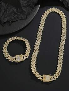 2 件黑色链项链和手链套装，男士链式颈链嘻哈首饰套装，时尚说唱歌手首饰，送给男朋友、儿子和爸爸的完美礼物 - A - 查看 25