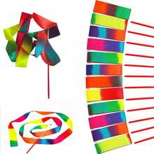 Rhythmic Gymnastics Ribbons, Dance Streamers, Shiny Dance Satin Ribbons With Rotating Baton - Multicolor - View 3