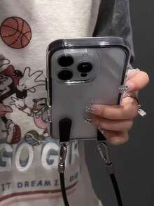 Apple Smart Fashion Phone Case With Lanyard Strap, Aluminum Alloy Ring. This High-End Phone Case With Lanyard Features A 3-In-1 Thick And Durable Material, Compatible With IPhone, With Water-Resistant, Shock-Proof, Drop-Proof And Scratch-Resistant Protection. - Black - View 2