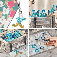 168 件正面字母树脂模具套件，包括用于制作钥匙扣的字母和装饰环氧树脂模具，配有 1 个手钻、2 个钻头和 164 个钥匙扣耗材 - 彩色 - 查看 4