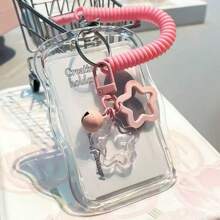 1 件可爱照片卡夹钥匙扣 Kpop 照片卡夹星波照片卡钥匙扣透明 PC 夹创意照片卡夹地铁巴士学生卡照片保护套，学校用品，返校