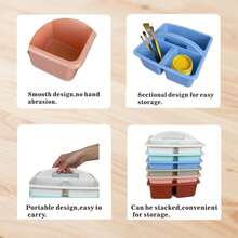 6 pièces Boîte de rangement de style bohème en plastique avec 3 compartiments et poignée. Boîte de rangement portable polyvalente pour la classe, le bureau, les fournitures scolaires, les crayons, les documents, les outils