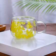 1 件真花双层玻璃杯，赠送咖啡杯，硼硅酸盐简约设计 - 彩色 - 查看 9