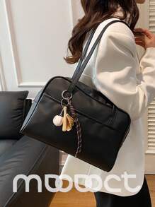 MDODO 1 件纯色 PU 手提包，女士时尚简约百搭大容量单肩手提包，制服包，双手柄肩带设计，拉链开合，适用于办公室、学校、工作、商务、通勤、户外、旅行、野餐（带吊坠出售）
