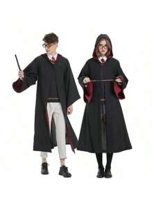Wizard Robe Costume, Halloween Magician Gown Outfit, Graduation Photo Attire; University Style Student Uniform - Multicolor - View 1