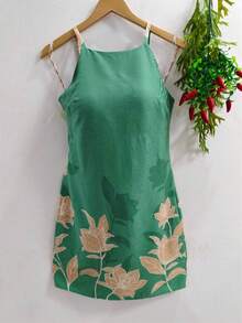 Plain  Dress With Fake - Green 1 - View 1