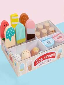 Kids Wooden Kitchen Toy, Realistic Food, Afternoon Tea, Desserts, Cake, Ice Cream - Multicolor - View 4