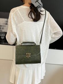 1pc Fashionable Pu Leather Embossed Handbag With Metal Lock Design, High-End Texture, Shoulder Bag Or Tote Bag - Green - View 6